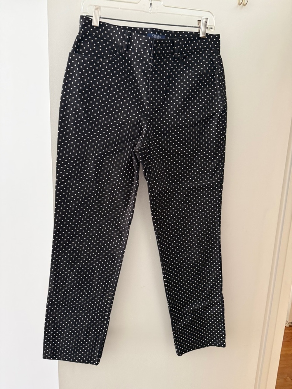 Chaps Black Polka Dot Straight Leg Pants